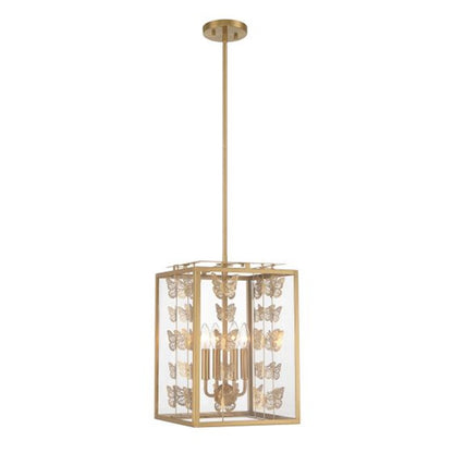 4 Light Pendant, Warm Brass/Clear