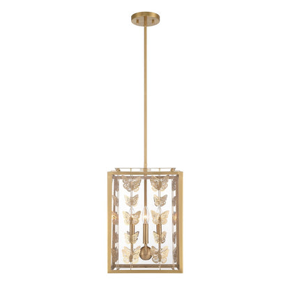 4 Light Pendant, Warm Brass/Clear