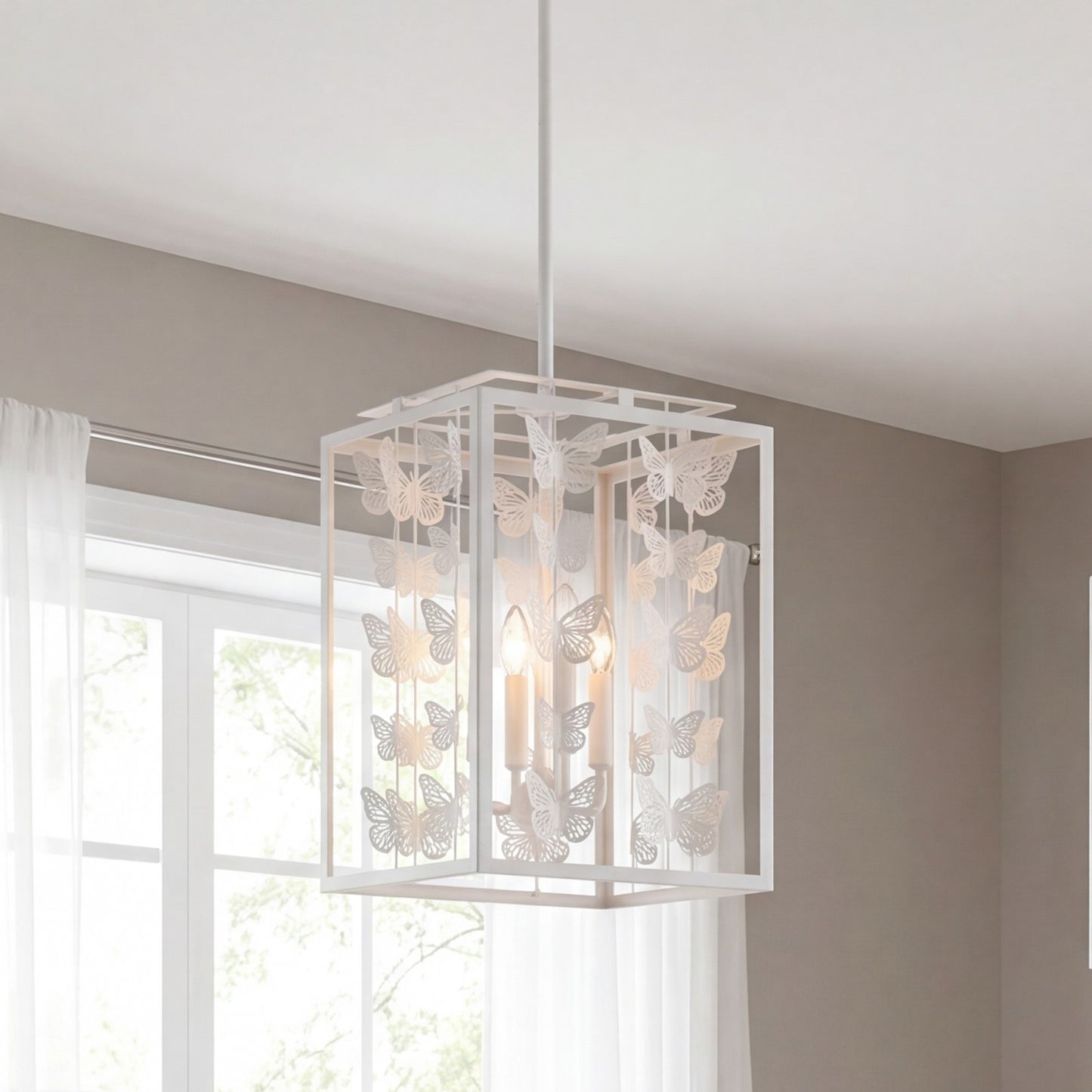 4 Light Pendant, Bisque White/Clear