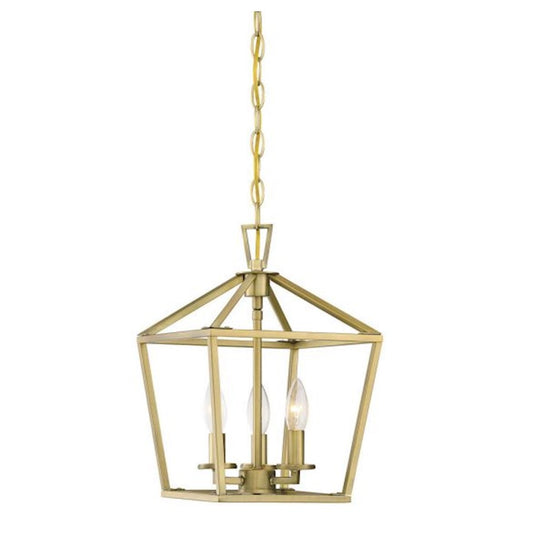 3 Light Pendant, Warm Brass