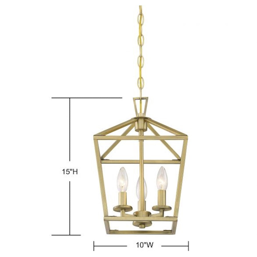 3 Light Pendant, Warm Brass