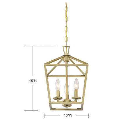 3 Light Pendant, Warm Brass