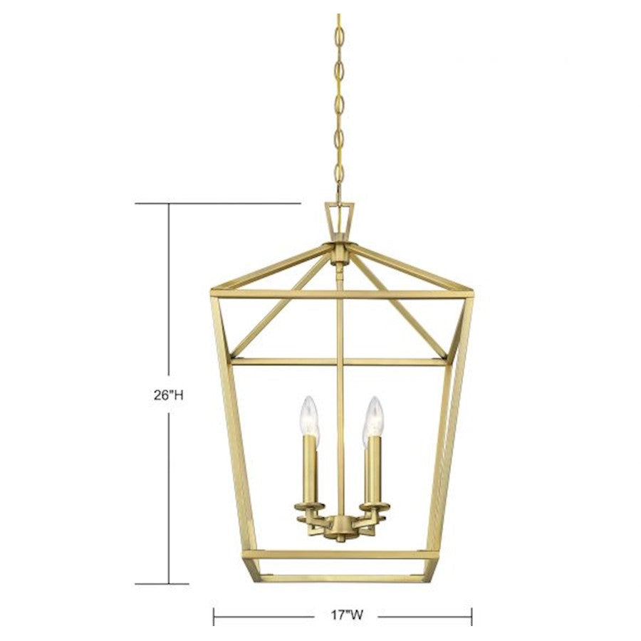 4 Light Pendant, Warm Brass