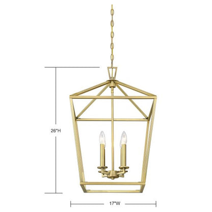 4 Light Pendant, Warm Brass