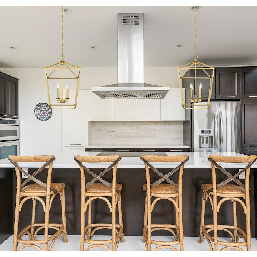 4 Light Pendant, Warm Brass