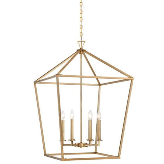 6 Light Pendant, Warm Brass