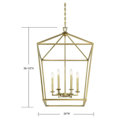 6 Light Pendant, Warm Brass
