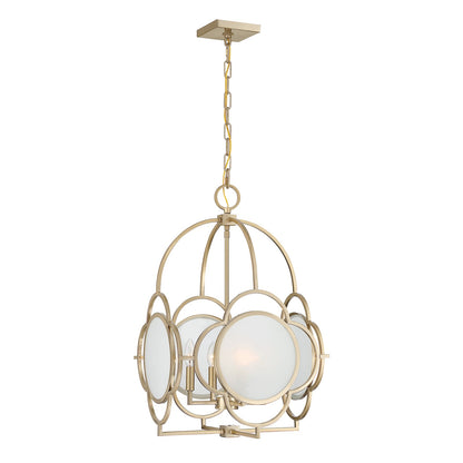 Savoy House Damen 17in 4-Light Pendant | Transitional Noble Brass Metal and Frosted Seeded Glass | Dining Room & Foyer | 17 x 17 | Model 3-4699-4-127