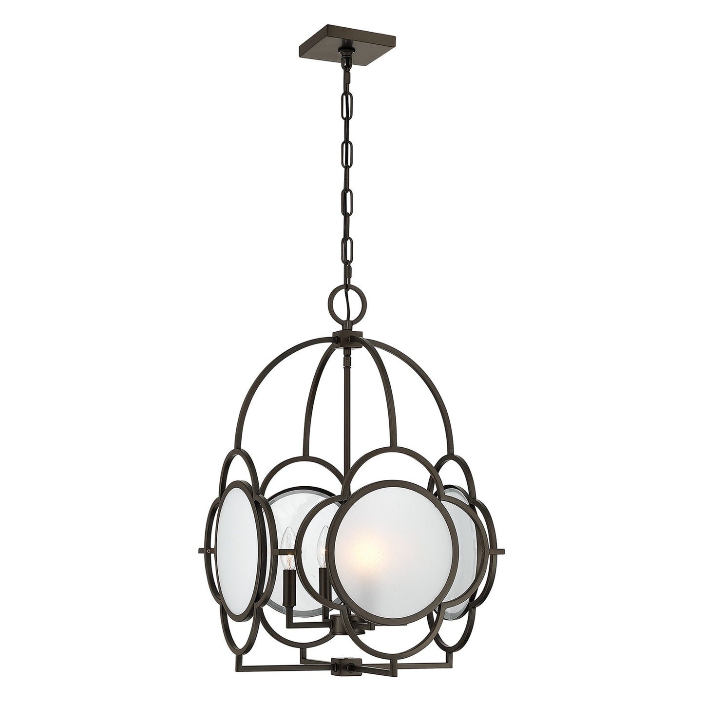 Savoy House Damen 17in 4-Light Pendant | Transitional Mediterranean Bronze Metal and Frosted Seeded Glass | Dining Room & Foyer | 17 | Model 3-4699-4-15