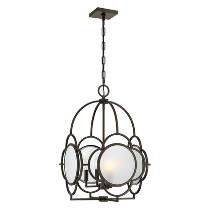 Savoy House Damen 17in 4-Light Pendant | Transitional Mediterranean Bronze Metal and Frosted Seeded Glass | Dining Room & Foyer | 17 | Model 3-4699-4-15