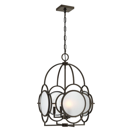 Savoy House Damen 17in 4-Light Pendant | Transitional Mediterranean Bronze Metal and Frosted Seeded Glass | Dining Room & Foyer | 17 | Model 3-4699-4-15
