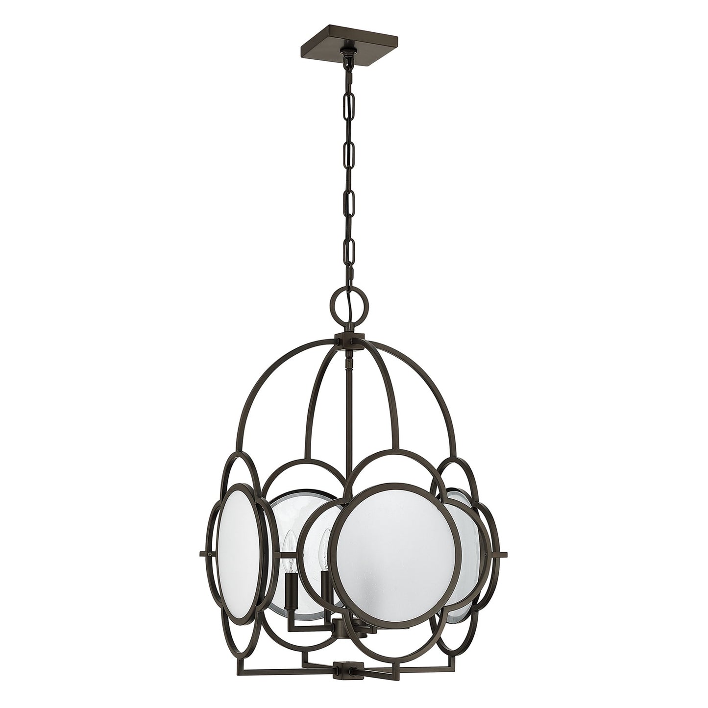 Savoy House Damen 17in 4-Light Pendant | Transitional Mediterranean Bronze Metal and Frosted Seeded Glass | Dining Room & Foyer | 17 | Model 3-4699-4-15