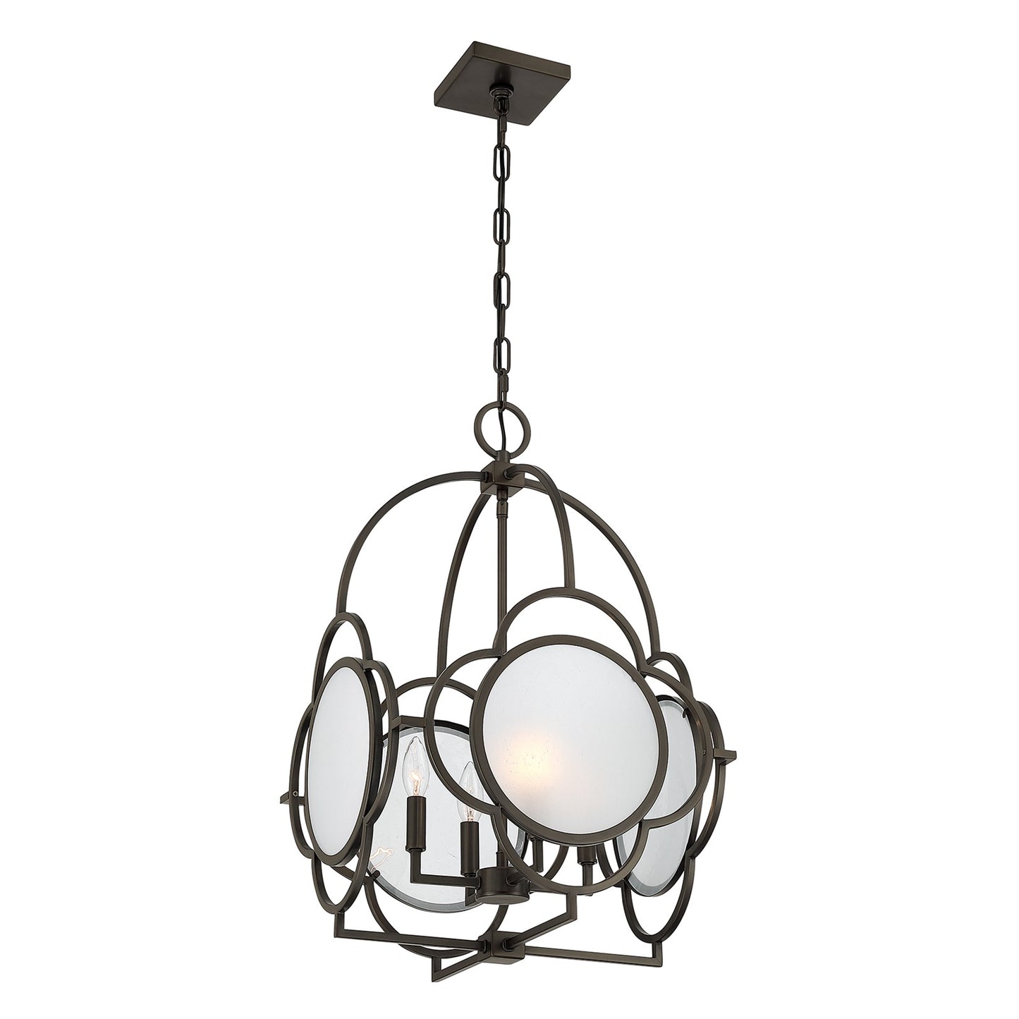 Savoy House Damen 17in 4-Light Pendant | Transitional Mediterranean Bronze Metal and Frosted Seeded Glass | Dining Room & Foyer | 17 | Model 3-4699-4-15