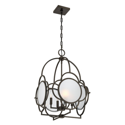 Savoy House Damen 17in 4-Light Pendant | Transitional Mediterranean Bronze Metal and Frosted Seeded Glass | Dining Room & Foyer | 17 | Model 3-4699-4-15