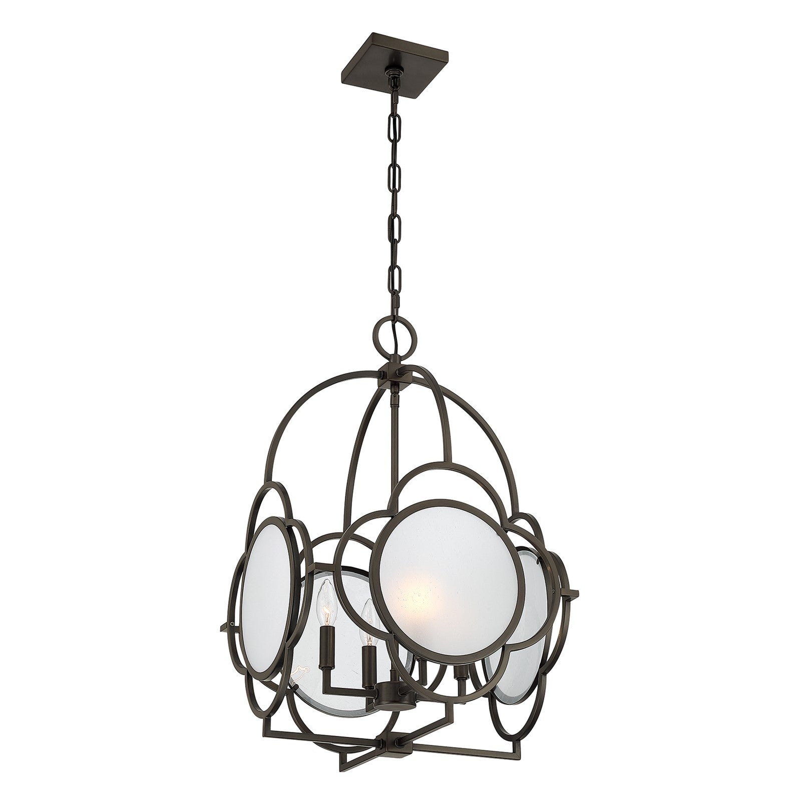 Savoy House Damen 17in 4-Light Pendant | Transitional Mediterranean Bronze Metal and Frosted Seeded Glass | Dining Room & Foyer | 17 | Model 3-4699-4-15