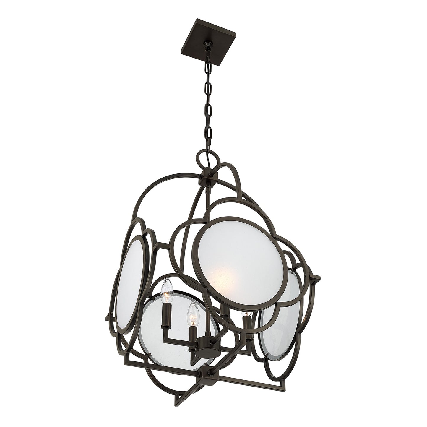Savoy House Damen 17in 4-Light Pendant | Transitional Mediterranean Bronze Metal and Frosted Seeded Glass | Dining Room & Foyer | 17 | Model 3-4699-4-15