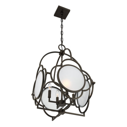 Savoy House Damen 17in 4-Light Pendant | Transitional Mediterranean Bronze Metal and Frosted Seeded Glass | Dining Room & Foyer | 17 | Model 3-4699-4-15