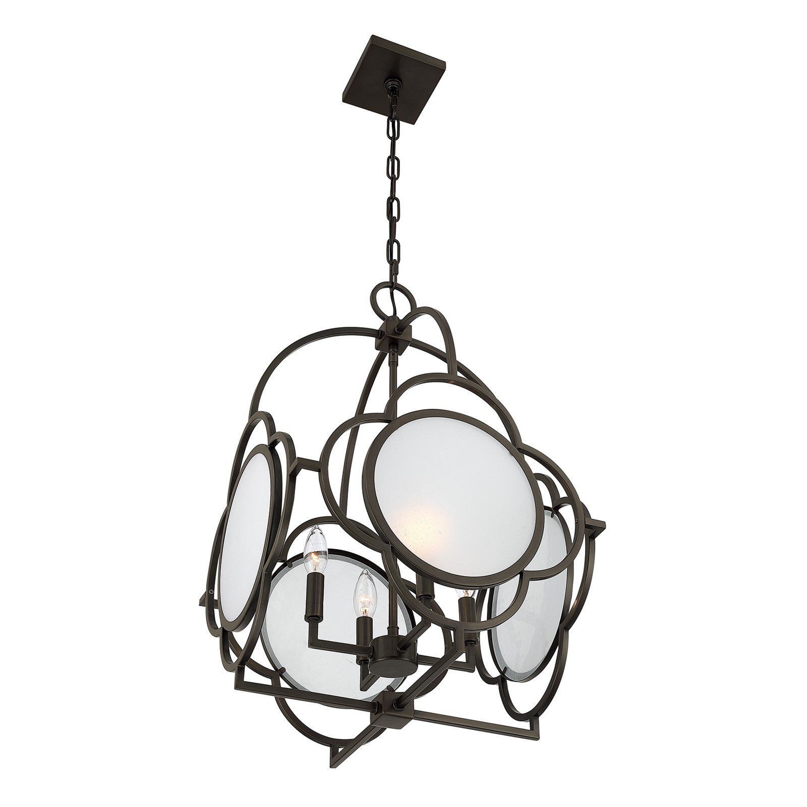 Savoy House Damen 17in 4-Light Pendant | Transitional Mediterranean Bronze Metal and Frosted Seeded Glass | Dining Room & Foyer | 17 | Model 3-4699-4-15