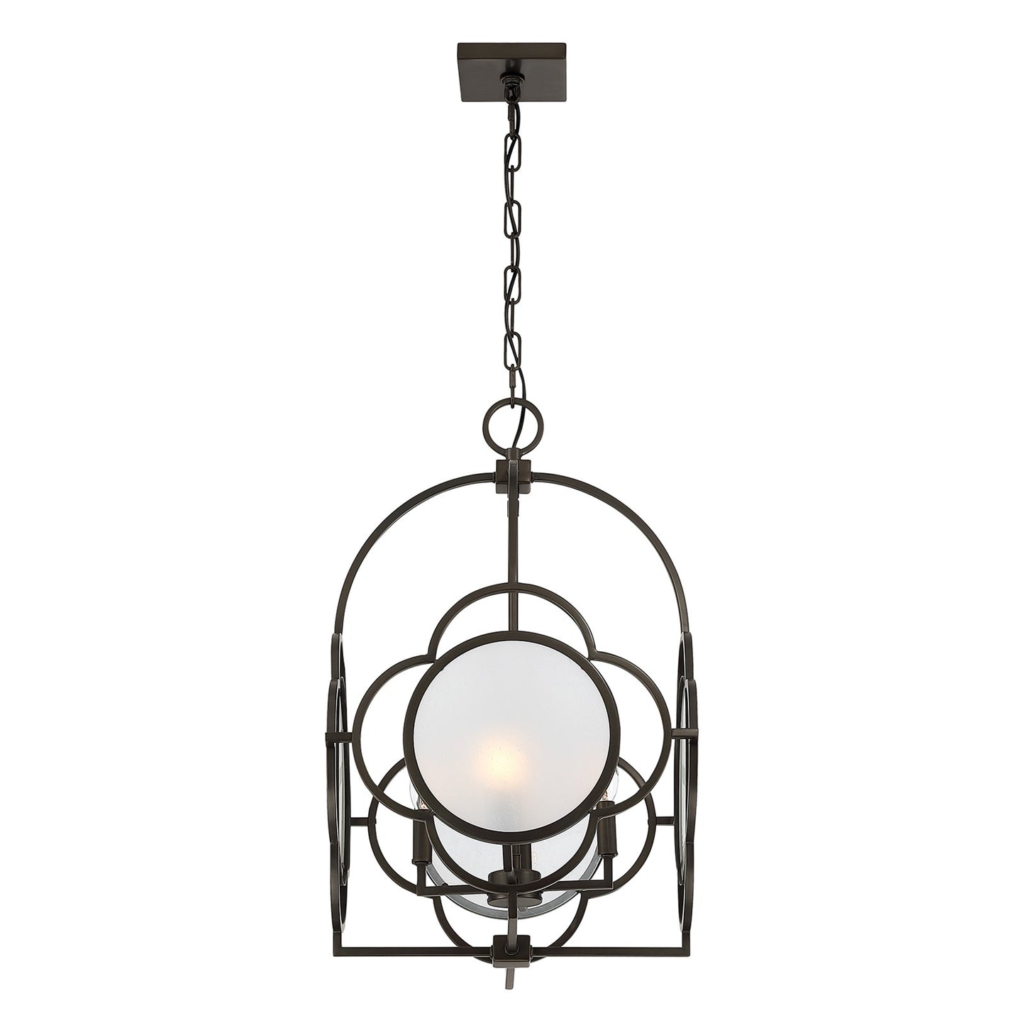 Savoy House Damen 17in 4-Light Pendant | Transitional Mediterranean Bronze Metal and Frosted Seeded Glass | Dining Room & Foyer | 17 | Model 3-4699-4-15