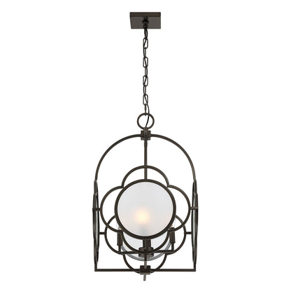 Savoy House Damen 17in 4-Light Pendant | Transitional Mediterranean Bronze Metal and Frosted Seeded Glass | Dining Room & Foyer | 17 | Model 3-4699-4-15