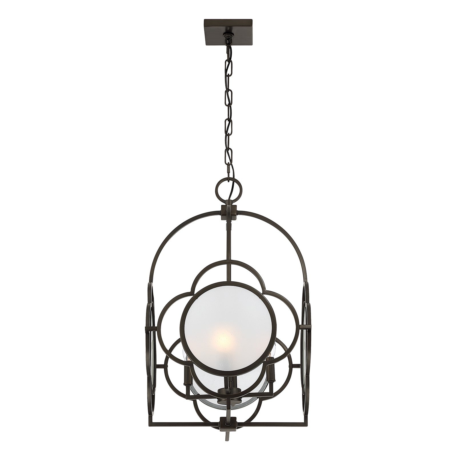 Savoy House Damen 17in 4-Light Pendant | Transitional Mediterranean Bronze Metal and Frosted Seeded Glass | Dining Room & Foyer | 17 | Model 3-4699-4-15