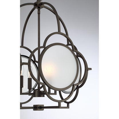 Savoy House Damen 17in 4-Light Pendant | Transitional Mediterranean Bronze Metal and Frosted Seeded Glass | Dining Room & Foyer | 17 | Model 3-4699-4-15