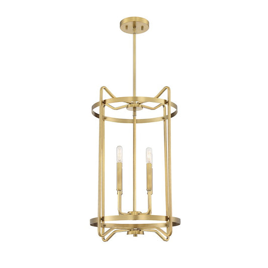 4 Light Pendant, Warm Brass
