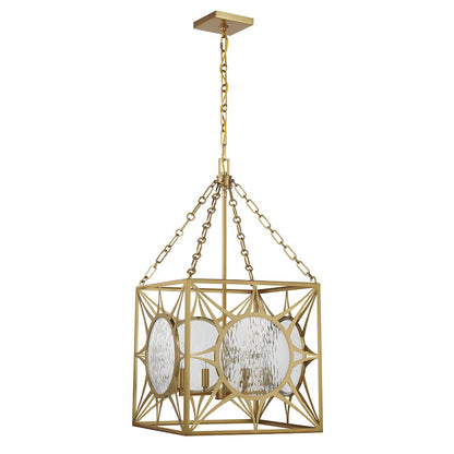 Savoy House Balfour 4 Light Pendant, Warm Brass/Clear Water