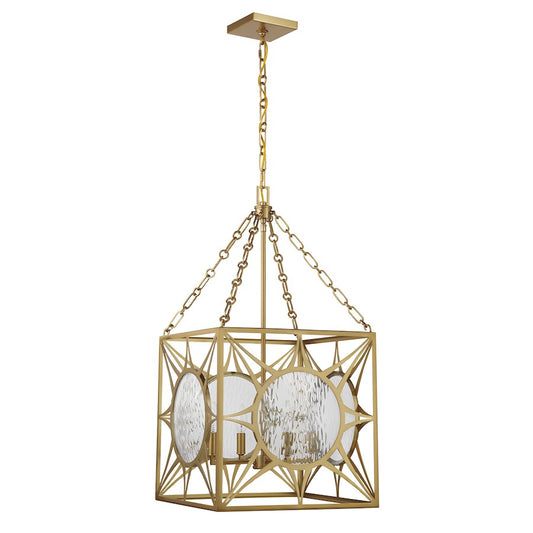 Savoy House Balfour 4 Light Pendant, Warm Brass/Clear Water