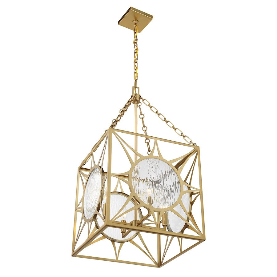 Savoy House Balfour 4 Light Pendant, Warm Brass/Clear Water