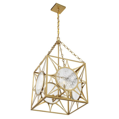 Savoy House Balfour 4 Light Pendant, Warm Brass/Clear Water