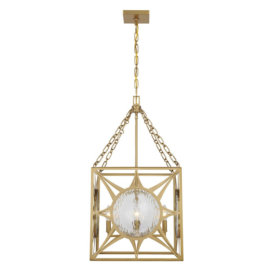 Savoy House Balfour 4 Light Pendant, Warm Brass/Clear Water