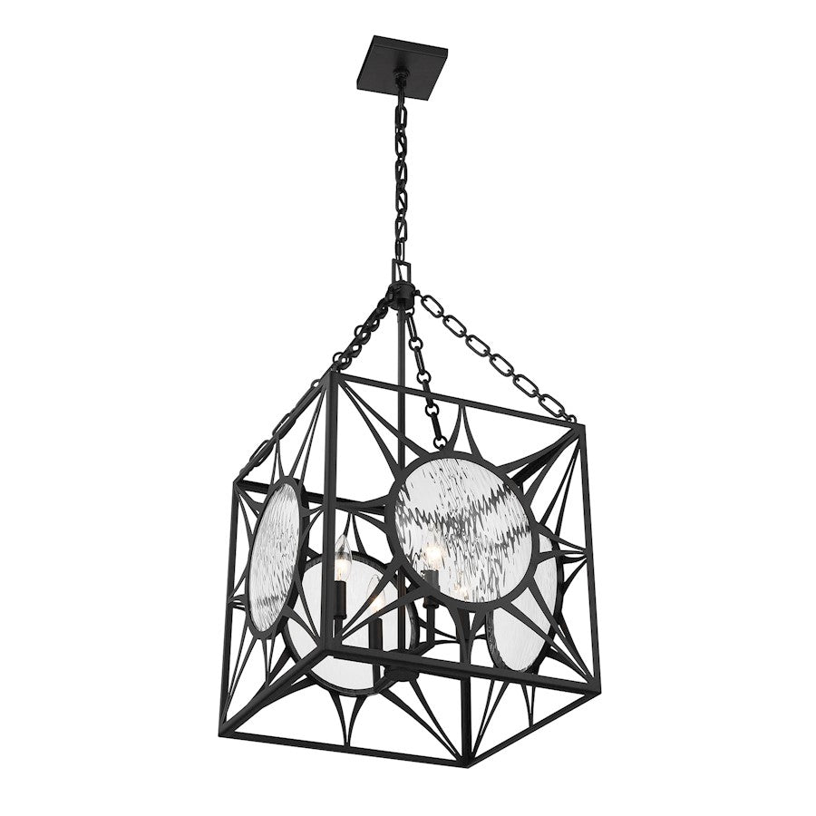 Savoy House Balfour 4 Light Pendant, Matte Black/Clear Water
