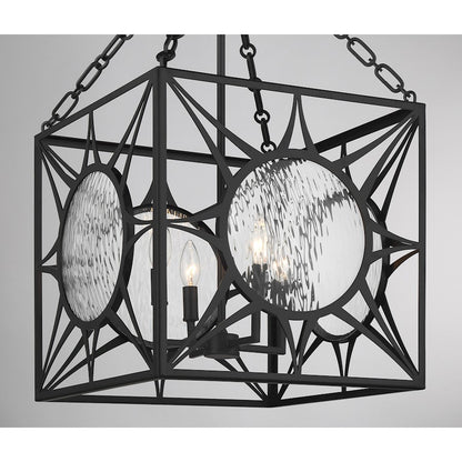 Savoy House Balfour 4 Light Pendant, Matte Black/Clear Water