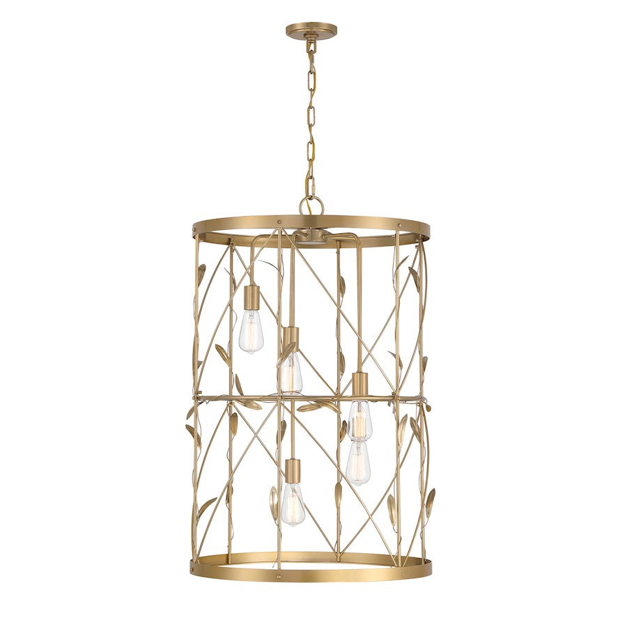5 Light Pendant, Burnished Brass