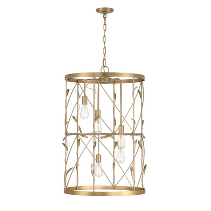 5 Light Pendant, Burnished Brass
