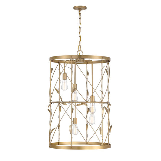 5 Light Pendant, Burnished Brass