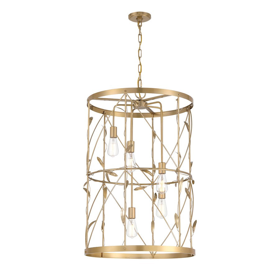 5 Light Pendant, Burnished Brass