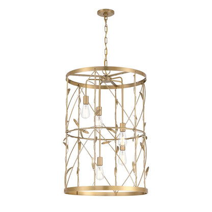 5 Light Pendant, Burnished Brass