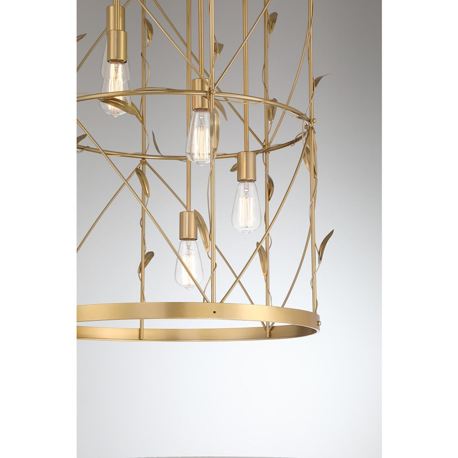 5 Light Pendant, Burnished Brass