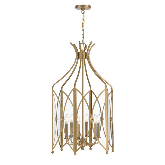 6 Light Pendant, Noble Brass/Clear