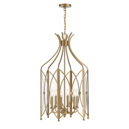 6 Light Pendant, Noble Brass/Clear