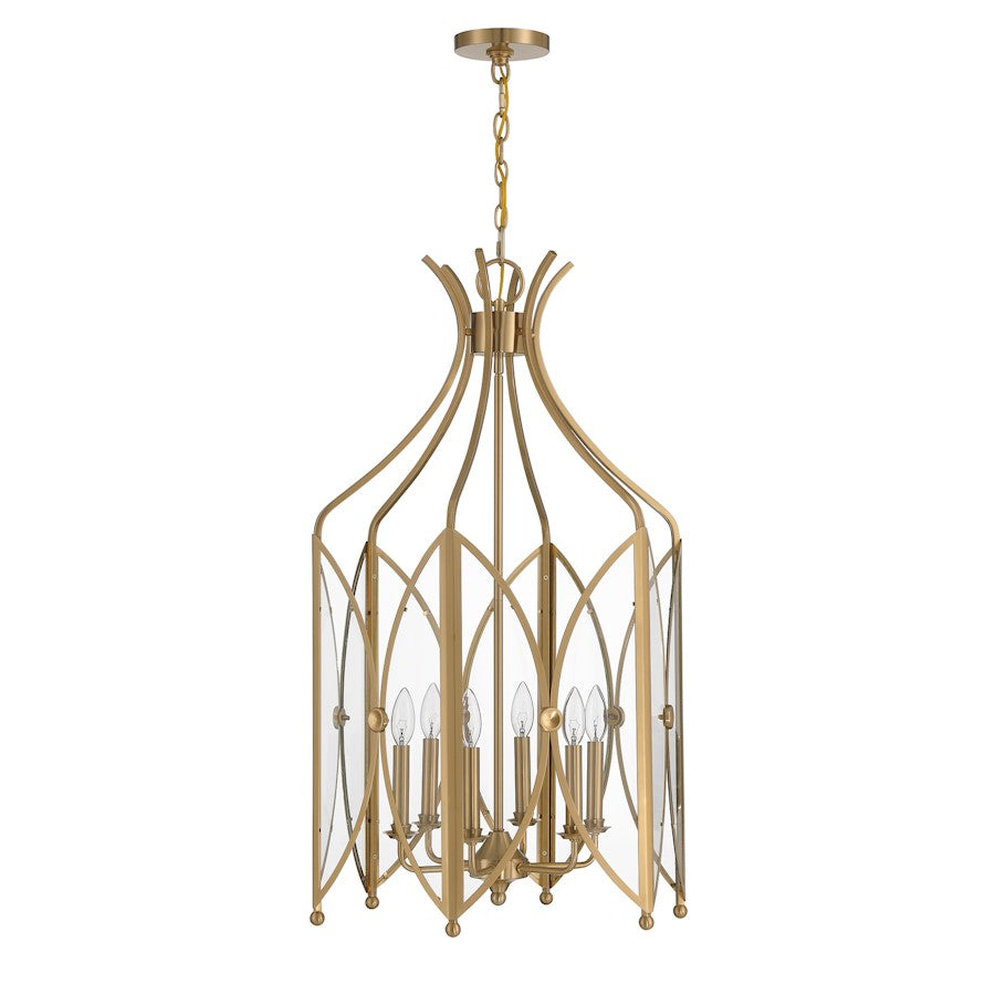 6 Light Pendant, Noble Brass/Clear