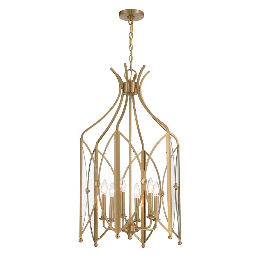 6 Light Pendant, Noble Brass/Clear