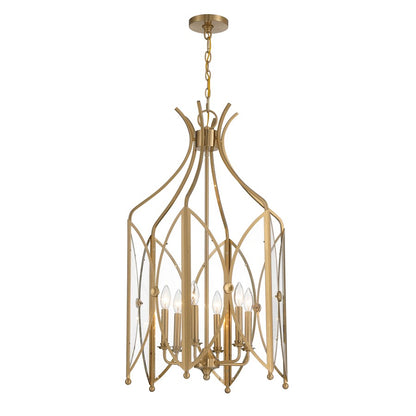 6 Light Pendant, Noble Brass/Clear