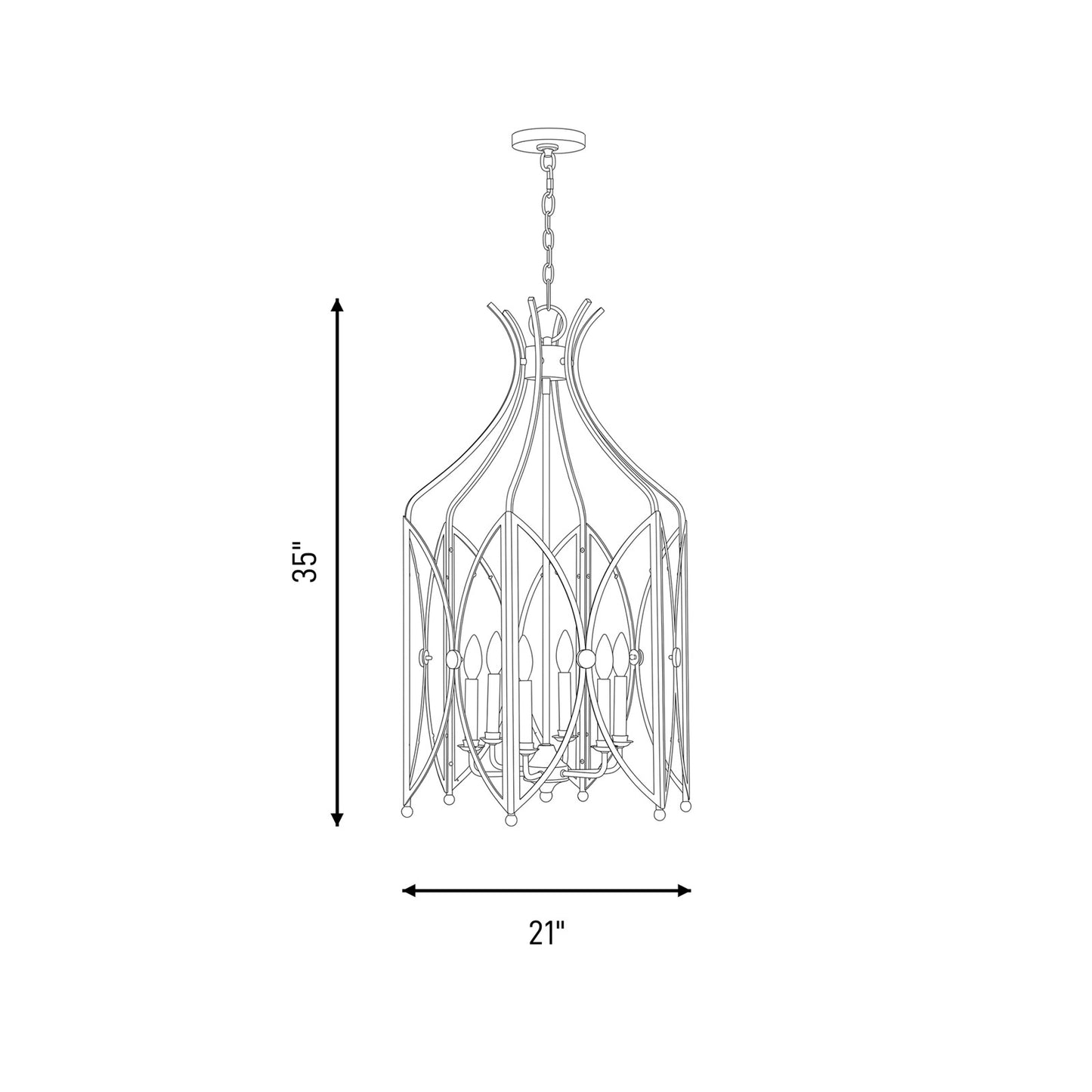 6 Light Pendant, Noble Brass/Clear