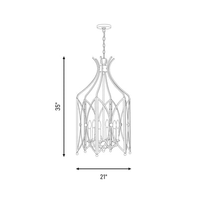 6 Light Pendant, Noble Brass/Clear