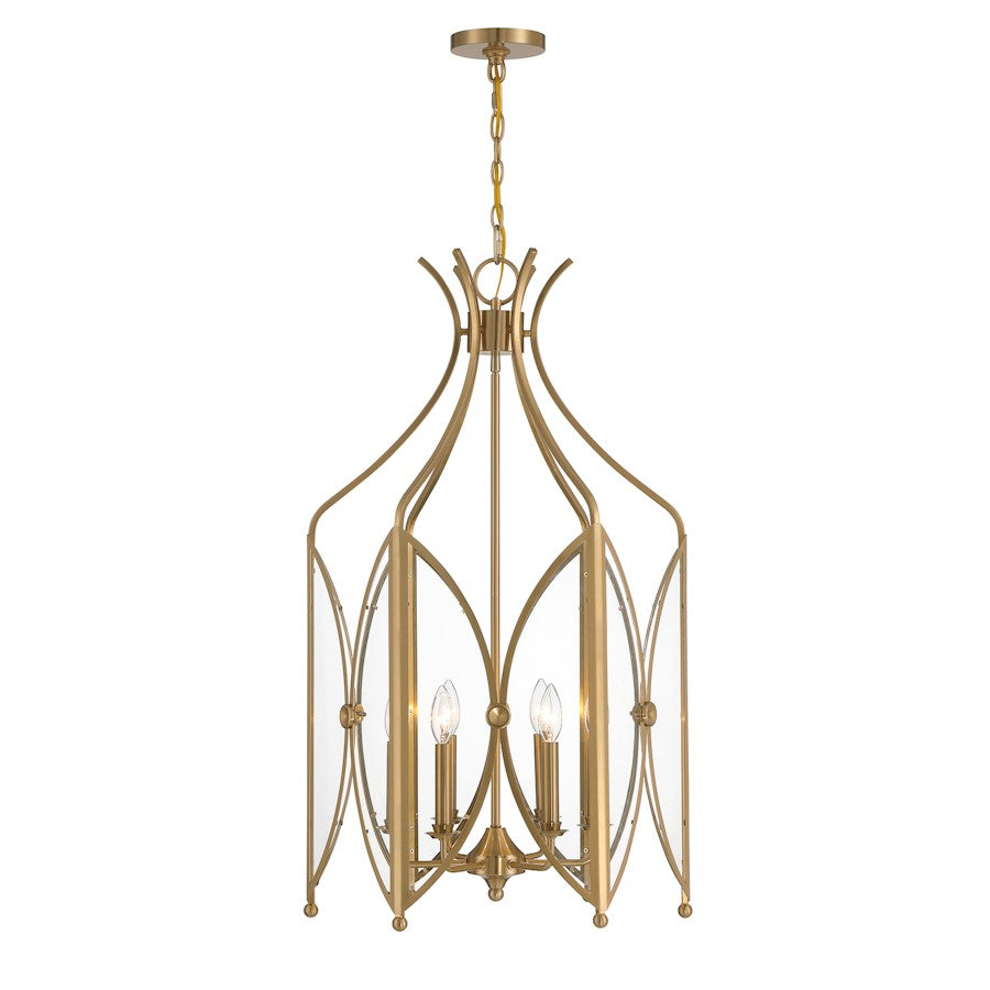 6 Light Pendant, Noble Brass/Clear