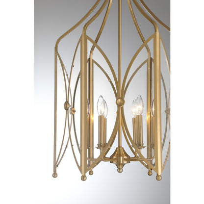 6 Light Pendant, Noble Brass/Clear