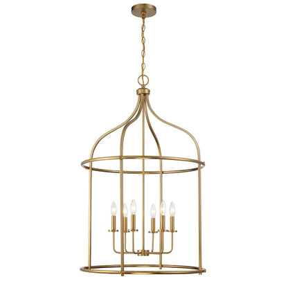6 Light Pendant, Warm Brass